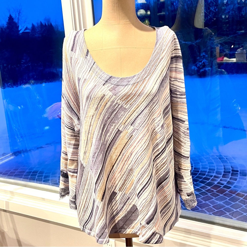 NIC+ZOE Multicolor Striped 3/4 Sleeve Linen Knit Top